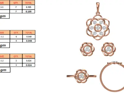 Light Minimalist Diamond Ring Earrings Pendant Set 3D print model