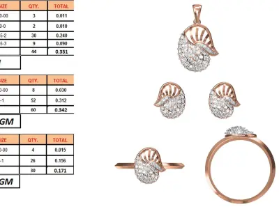 Light wt Ring Earrings Pendant set stl jcd 1-render details 3D print model 60