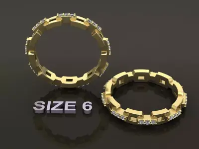 Hermes Style Link Diamond Band Ring Size 6 3D print model