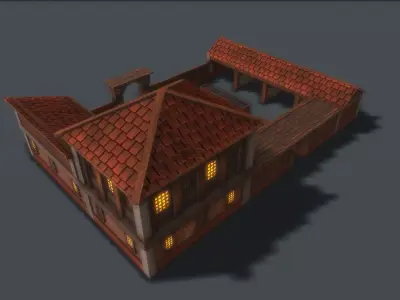 Medieval Cow Farm Low-poly 3D model