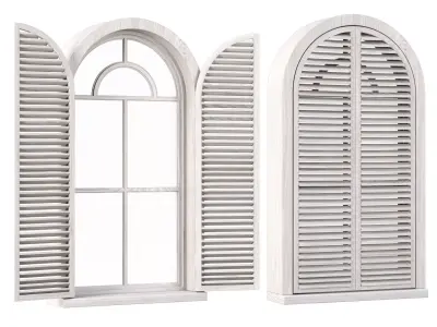 Wooden arch window with shutters V6  3D model