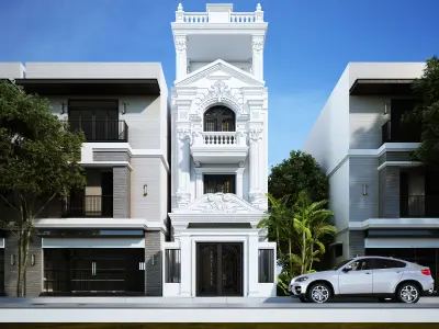 Classic House Exterior 3d Scene V-ray rendering 3D model