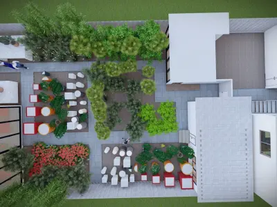 Landscape Showroom with Pots Plants and Pathway 3D model