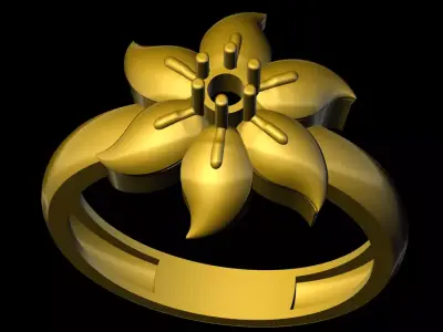rings gold ring with flower 3D print model