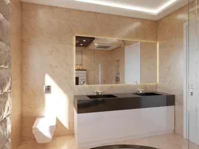 Bathroom modern with tub and shower 3D model