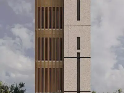 4 Storey Boarding House 9 Rooms with Parking  Skp  DWG  Low-poly 3D model