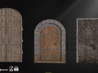 30 Old Door and Window Low-poly 3D model