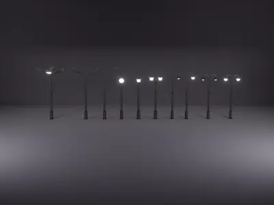 Low Poly Street Lights Low-poly 3D model