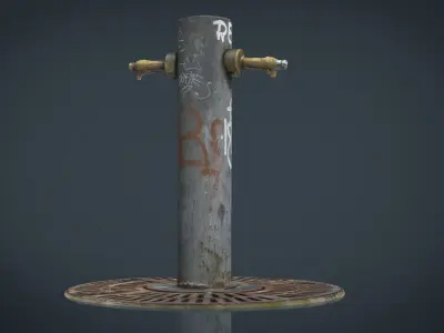 Fountain old water jug with graffiti Low-poly 3D model