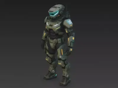 Futuristic Green Armored Soldier 3D Model Low-poly 3D model