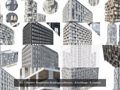 Vol 1 Modern Residential Buildings collection - 8 buildings 3D Model Pack