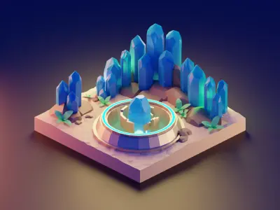 low poly Gameasset4 crystal in middle of desert Low-poly 3D model