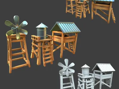 Village water tower 3d model Low-poly 3D model