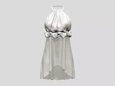 Halter Neck Ruched Chest Tail Back Mini Dress Low-poly 3D model