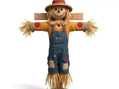 Traditional Farm Scarecrow 3D Model Whimsical Harvest Prop Low-poly 3D model