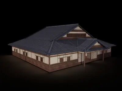 Japanese traditional House Model with Interior Low-poly 3D model