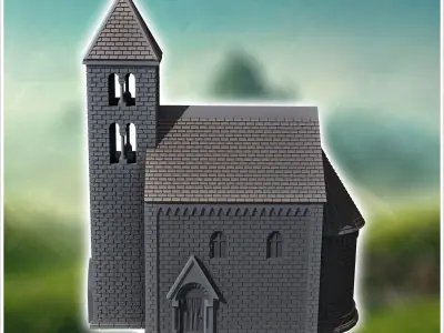 Christian chapel in hewn stone with a tiled roof and a gothic-st 3D print model
