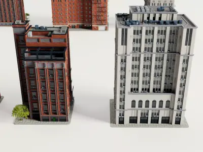 Classic American Apartment Building Collection Low-poly 3D model