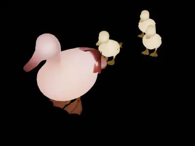 Indirect lighting of a parent and child duck 3D model