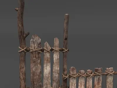 Wooden Fence 3D model 3