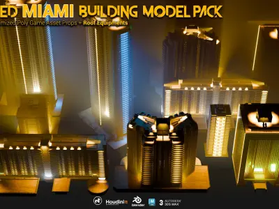 High Detailed MIAMI Building Model Pack plus Rooftop Equipment 3D model