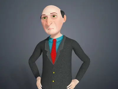 Cartoon Old Man Rigged Character Businessman Boss 3D model