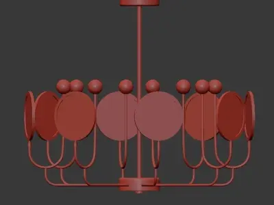 OLEANA gold chandelier with circular mirrors 3D model