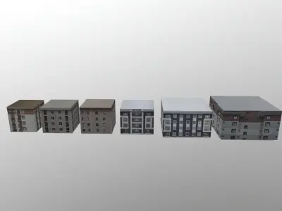 6 buildings in with one map Low-poly 3D model