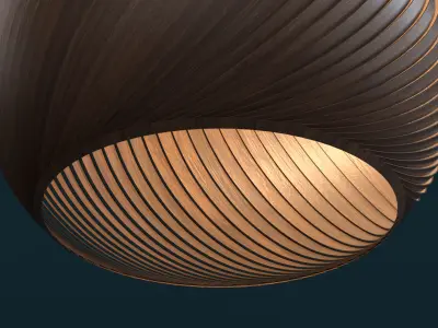 Round wooden hanging lamp 3D model