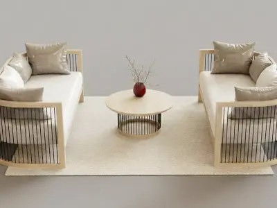 Modern Curved Japandi Lounge Sofa and Table Set 3D model