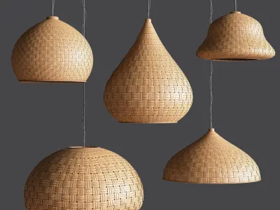 Rattan pendant lights 01 3D model