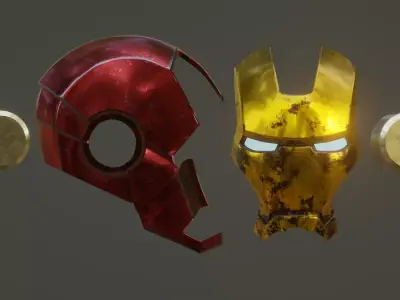 Iron Man Helmet Mark 3 - Battle Damaged - PBR Textures Low-poly 3D model