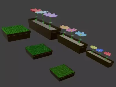 Flowers and grass low polly asset pack Low-poly 3D model