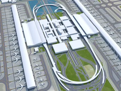 Shanghai Pudong International Airport 15km Low-poly 3D model