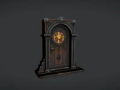 ornate antique door with glowing centerpiece 3D model