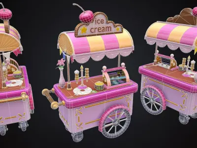 stylized ice cream cart  Low-poly 3D model