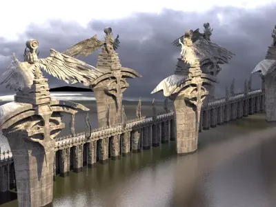 League of legends Inspired Sword Bridge Statues 5 3D model