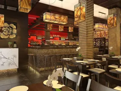 Japanese Restaurant Interior  Low-poly 3D model