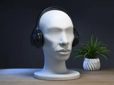 mdoern human head Headphone Stand  Cyborg Headset Stand 3D print model