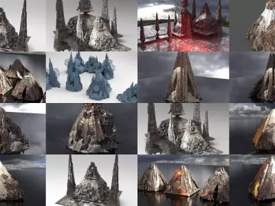 Fantasy Nile Egyptian Pyramid collection 3D Model Pack