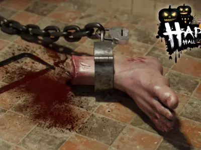 Halloween Cutted Bloody Foot with handsaw 3D model