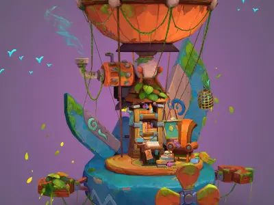 Stylish hot air balloon magic airship Low-poly 3D model