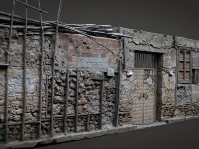 Old Abandoned Stone Wall Low-poly 3D model
