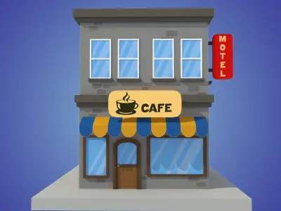cafe motel cartoon building low poly Low-poly 3D model