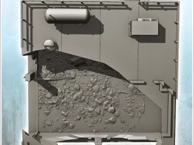 Industrial garage with rooftop annex and long antenna destroyed  3D print model