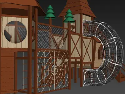 Wood forest town series children outdoor playhouse playground 3D model