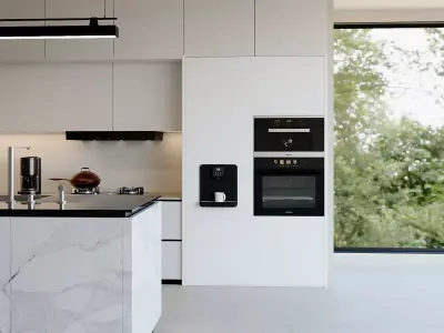 Modern White Marble Kitchen with Island 3D model