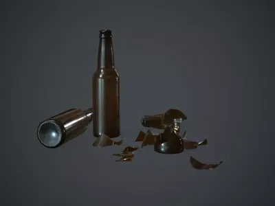 Brown Glass Broken Bottles PBR Game Ready Low-poly 3D model