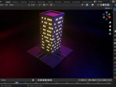 BUILDING lit up at night Low-poly 3D model