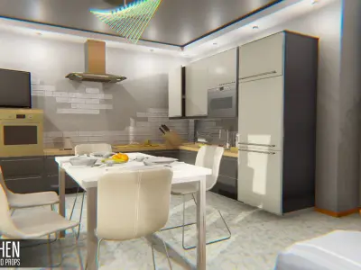 Kitchen - interior and props Low-poly 3D model